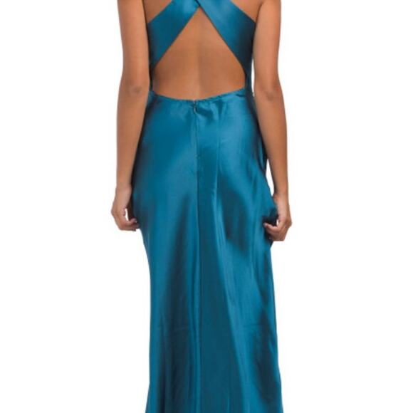 NWT House Of Harlow Cowl Neck Gown Women's Size XS Blue Cross Back Dress FLAWS - Picture 7 of 14